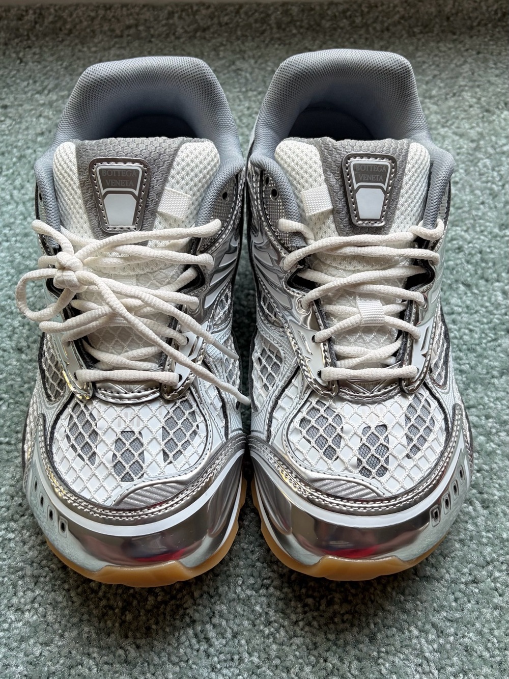 Bottega Veneta Kids Silver & White Mesh Sneakers EU 41 Women’s 9.5 Men’s 8